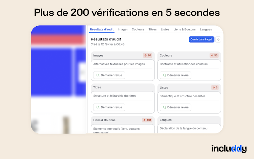 Includdy | Accessibility Scanner - EAA, WCAG, RGAA :: Scan any web page for accessibility issues. EAA, RGAA & WCAG compliance with 200+ automated checks — page-wide and per component.