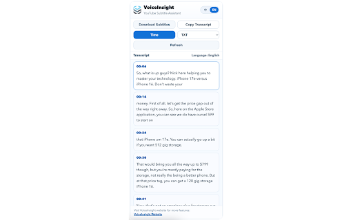 VoiceInsight - YouTube Subtitles & Transcript Downloader :: Easily download subtitles & transcript while browsing YouTube videos.