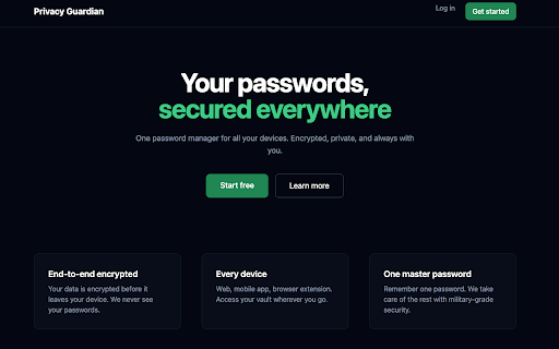 Privacy Guardian :: Password manager + Privacy Shield: encrypted vault, tracker blocking, breach warnings, autofill, and site privacy score.