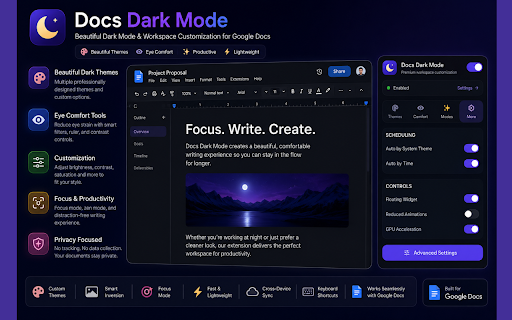 Google Docs Dark Mode and Customization :: Premium dark mode & workspace customization platform for Google Docs. Eye comfort, custom themes, focus mode, and more.