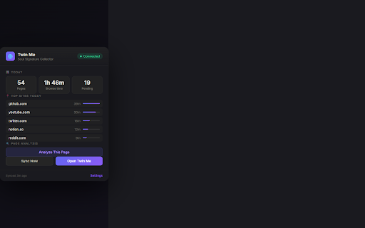TwinMe - Digital Twin :: Your AI twin learns from your browsing patterns, interests, and digital footprint. Privacy-first, incognito excluded.