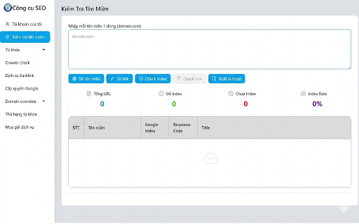 RankSurge :: Công cụ hỗ trợ và phát triển SEO web. Chỉ sử dụng trên congcuseo.com.vn
Hỗ trợ người dùng thao tác nhanh trong việc tìm kiếm, kiểm…