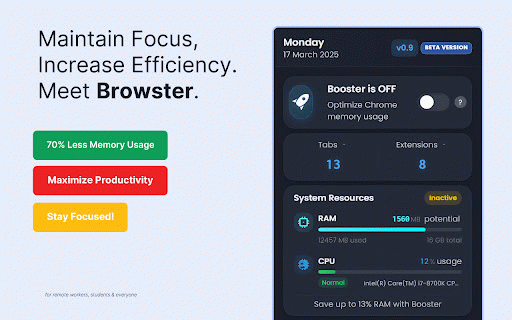 Browster: AI Assistant & Performance/RAM Optimizer :: Your intelligent browser assistant. Optimizes memory, freezes inactive tabs, and automates tasks with AI.