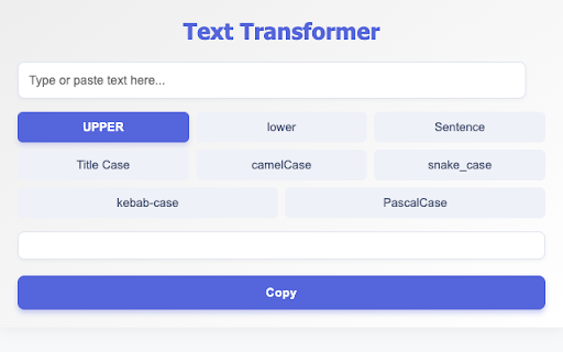 TextTransformer :: TextTransformer: Instantly convert text to Pascal, kebab, camel, snake, title, sentence, upper, and lowercase. Streamline formatting