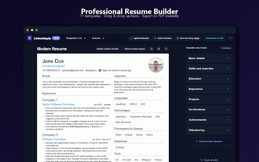 LinkedApply Pro :: AI LinkedIn job assistant with built-in Resume Builder, 11 ATS templates, auto Easy Apply, and resume tailoring