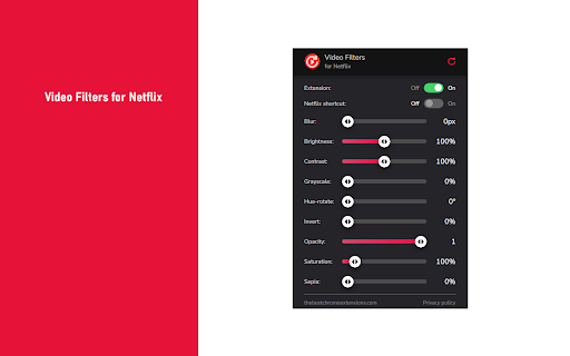 Video filters for Netflix :: Add filters to any Netflix video! Quickly apply filters like blur, brightness, grayscale and many more with simple sliders.