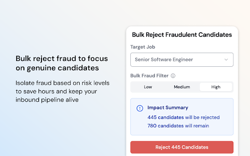 Endorsed FraudShield - Resume & Candidate Fraud Detection Agent :: Automatic candidate fraud detection inside your ATS. Privacy-first. Installs in seconds. No API integration required.