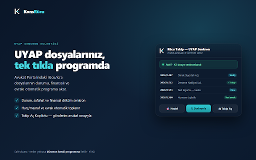 KonsLaw — UYAP Senkron :: UYAP Avukat Portalındaki icra dosyalarını KonsLaw programına senkronlar: durum, finansal, evrak.