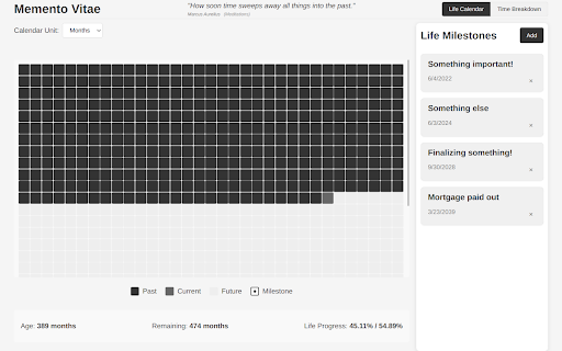 Memento Vitae - Your Life in Time :: See Your Life. Spend It Wisely
