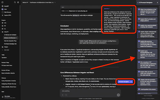 AI Prompts Navigator :: Navigate AI chat conversations with ease. Instantly Jump between questions in ChatGPT, Claude, Gemini & more using this side panel.