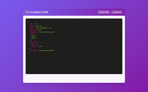 Pretty JSON :: Format and beautify JSON with colorful syntax highlighting
