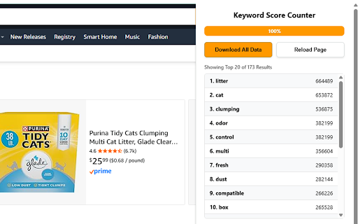 Amazon Keyword Score Counter :: Calculates keyword weights based on product review counts on Amazon.