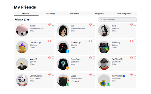Roblox Friend Remover Button :: Unfriend Roblox friends quickly with an easy button added to the friends list page - Roblox Friend Removal Button