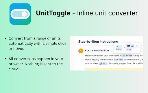 UnitToggle — Inline Unit Converter :: Convert units on any page—fast, local, and private. Hover/click tooltips, per-site on/off, friendly rounding.