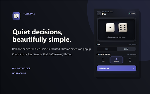 Sleek Dice :: Throw one or two elegant 3D dice from a calm, focused Chrome extension popup.