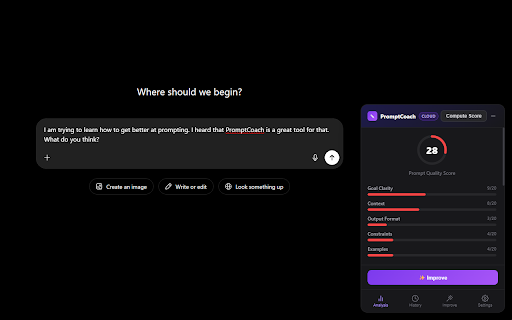 PromptCoach :: Write better AI prompts. Local-first prompt analysis and coaching for ChatGPT, Claude, and more.