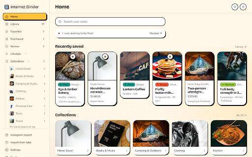 Internet Binder :: Save products, places, recipes, workouts, videos and more from any site. Sorted for you and kept on your device. No account.