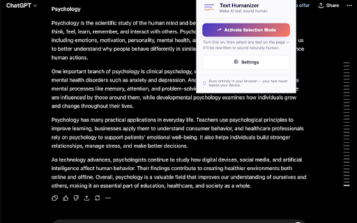 Text Humanizer :: Text Humanizer rewrites AI-sounding text so it reads naturally, right on the page you're browsing.
Select any sentence or…