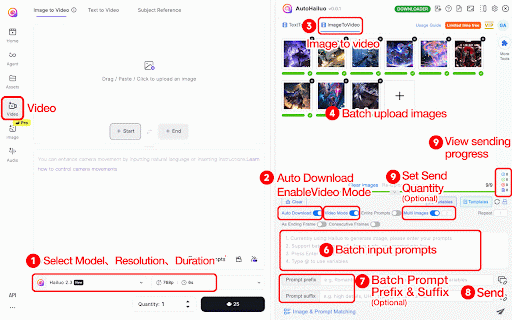 AutoHailuo - Auto send Hailuo prompts and download images/videos :: Hailuo efficiency extension, batch automatic sending prompts and downloading images/videos, prompts management, and more.