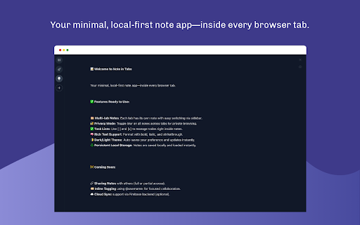 Note in Tabs :: A distraction-free, local-first note editor that lives in every new Chrome tab