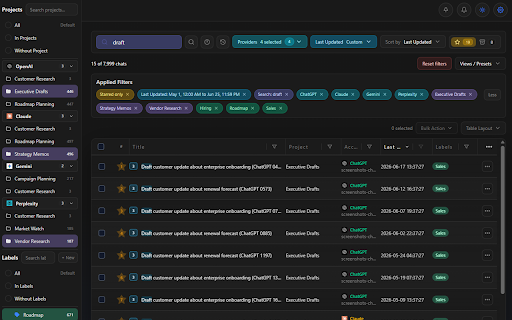 AI Chat Inbox :: Sync and organize conversations from AI Subscription providers
