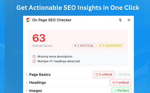 On Page SEO Checker :: Install On Page SEO Checker to run website analyzer, perform SEO audit, get SEO checklist report, and boost search engine rankings.