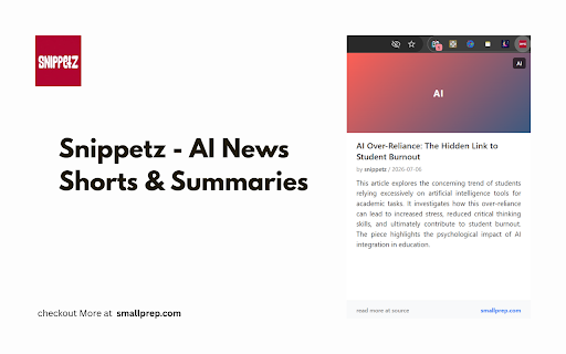 Snippetz - AI News Shorts & Summaries :: Get instant, bite-sized AI news summaries in a beautiful, vertical-swipe card layout. Stay informed in seconds.