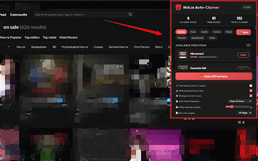 Itch.io Auto-Claimer :: Automatically claims 100% off games, assets, tools, books, comics, soundtracks, physical games, and other items on itch.io