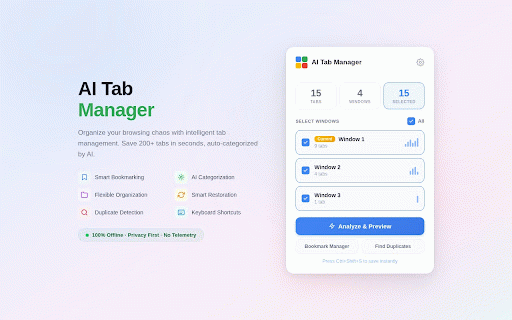AI Tab Manager :: Intelligent tab management with AI-powered categorization and batch bookmarking