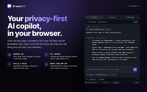 BrowsePal :: Free Privacy-First AI Browser Copilot.