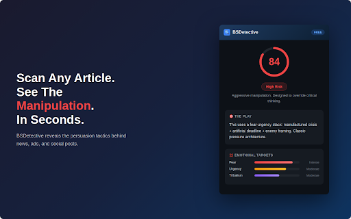 BSDetective – Persuasion Pattern Analysis :: Detect persuasion tactics in articles, emails, contracts and messages. AI-powered manipulation analysis.