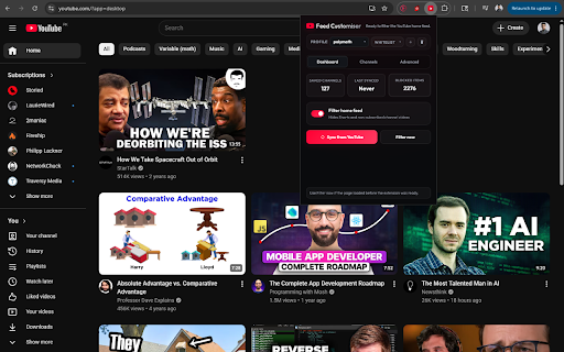 YouTube Feed Customiser :: Hide Shorts and non-subscribed channels from the YouTube home feed.