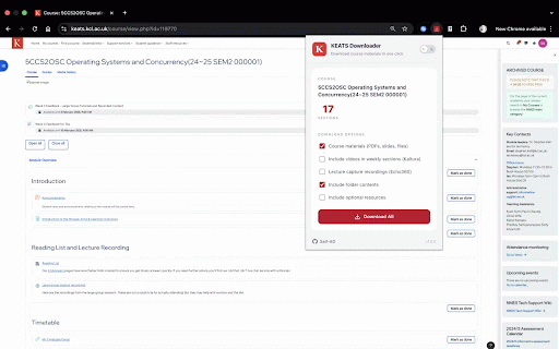 KEATS Downloader :: Download all KEATS course materials in one click. Slides, videos, podcasts — organised into folders.
