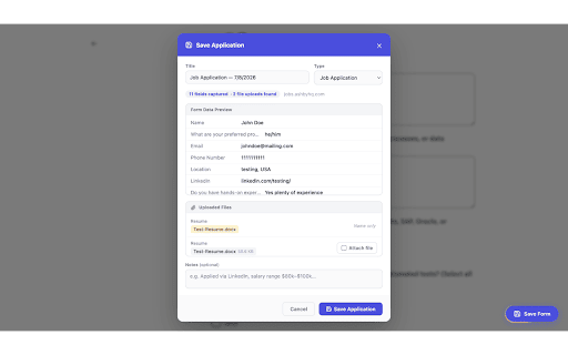 Appdat :: Automatically detect and save your application form data — job, apartment, loan, and more. Never retype your answers again.