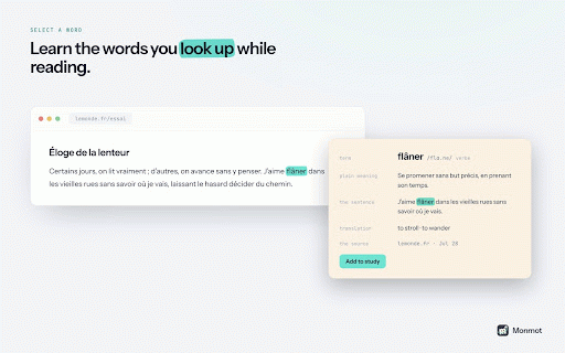 Monmot :: Select a word, get it explained in context, save it.