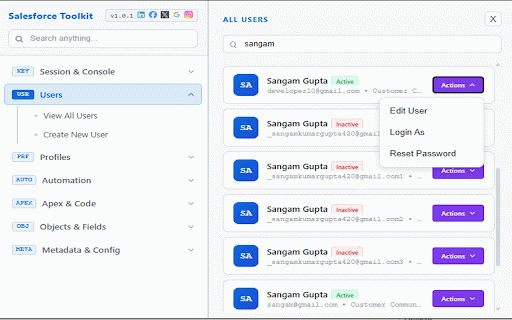 SF Admin Toolkit :: Get Salesforce session ID and quick admin tools