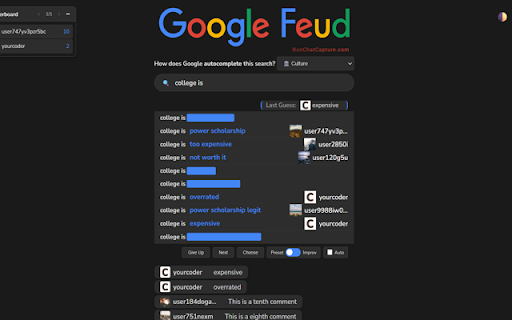 Interactive Google Feud :: Runs a script allowing viewers to play google feud through the host's TikTok chat