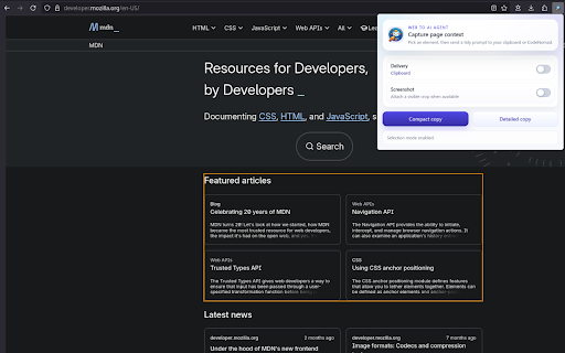 Web to AI Agent :: Capture DOM context from any webpage and send it to an AI agent via clipboard or supported webviews.