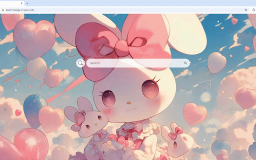 My Melody Sky Live Wallpaper :: My Melody floating among heart balloons in dreamy sunset sky with plush friends and pink bow.