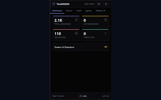 TheWARDN — AI Governance :: Govern AI agent actions from your browser. Approve escrow, monitor verdicts, detect Shadow AI.