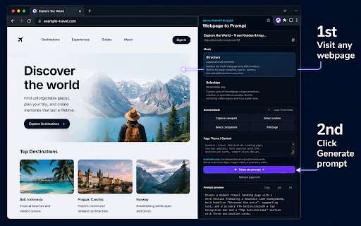 Webpage to Prompt :: Generate local AI-ready webpage inspiration prompts from structure, style, and screenshots.