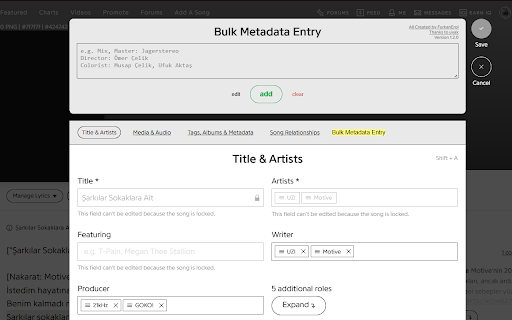 Bulk Metadata Entry for Genius :: It is for quickly entering metadata in bulk in Genius website.