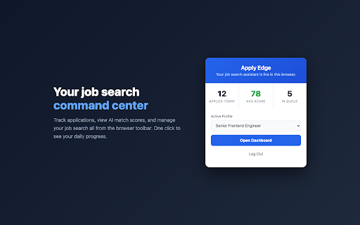 Apply Edge - Job Search Assistant :: Tailor your resume to every job posting in under a minute. Pre-fill applications. You review and submit — nothing automatic.