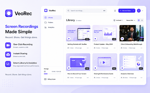 VeoRec: Screen Recorder with Webcam & Share Link :: Screen recorder for Chrome: record your screen, camera and mic, get an instant share link, plus screenshots and AI transcripts.