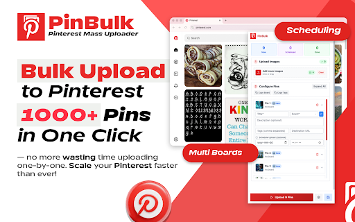 PinBulk - Pinterest Bulk Uploader, Scheduler & AI Image Generator :: Bulk upload & schedule images to Pinterest, and generate AI images with Google Flow