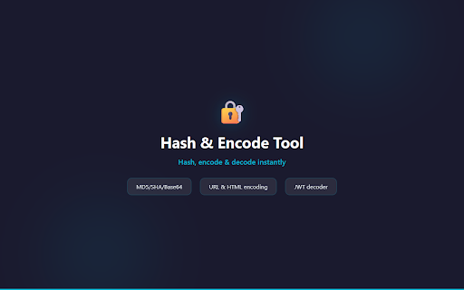 Hash & Encode Tool :: Hash and encode tool for MD5, SHA-256, Base64, URL encoding, JWT. Free, instant, no account needed.