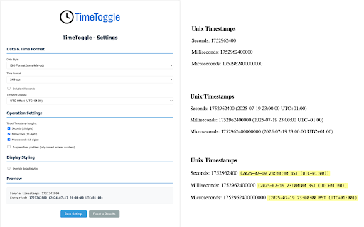 TimeToggle :: Converts Unix timestamps to human-readable dates inline with customizable formatting