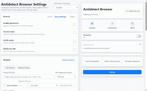 Antidetect Browser :: Configure browser fingerprint signals and proxy settings for privacy testing.