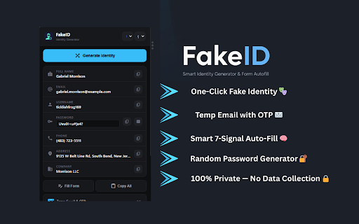 FakeID - Smart Identity Generator & Form Autofill :: Generate fake identities, temp emails with OTP & auto-fill signup forms. Protect your privacy online.