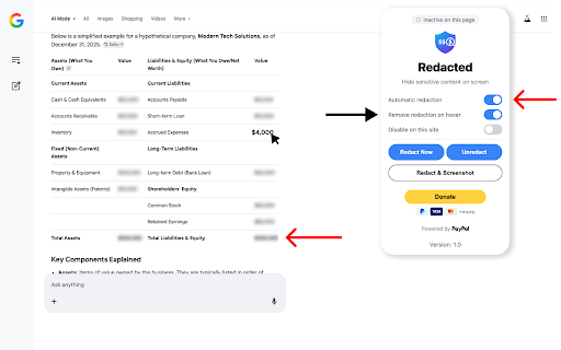 Redacted: Blur sensitive text :: Automatically hide sensitive text and payment details on webpages for safer screenshots, demos, and screen sharing.